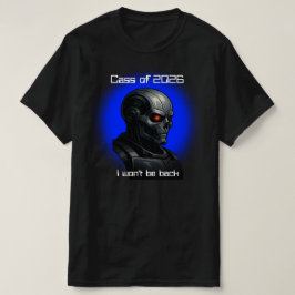 Graduation Cyber Skull Blue Glow Robot Head Design Tシャツ