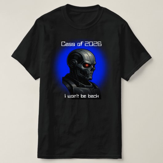 Graduation Cyber Skull Blue Glow Robot Head Design Tシャツ (デザイン正面)