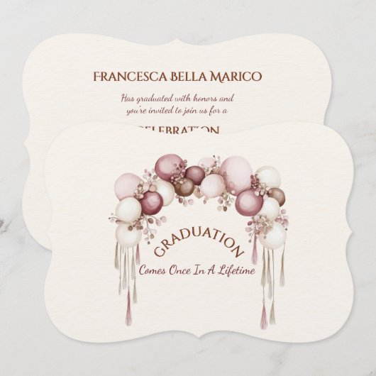 Graduation Daughter Balloons Invitation 招待状 (正面/裏面)