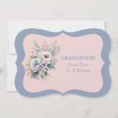 Graduation Daughter Blue Pink Floral Invitation 招待状 (正面)