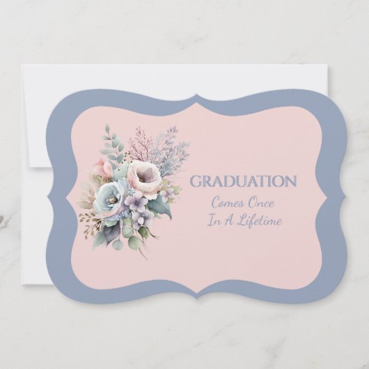 Graduation Daughter Blue Pink Floral Invitation 招待状 (正面)