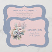 Graduation Daughter Blue Pink Floral Invitation 招待状 (正面/裏面)