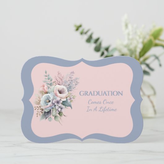 Graduation Daughter Blue Pink Floral Invitation 招待状 (スタンド正面)