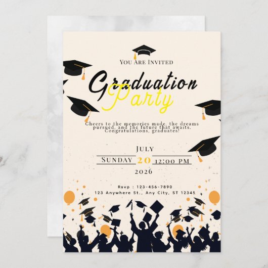 Graduation Digital Invitation Template – Modern Gr 招待状 (正面/裏面)
