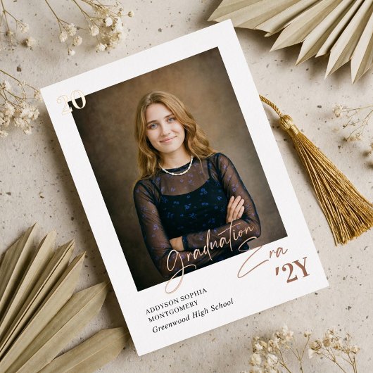 Graduation Era Minimal Graduate Photo Announcement 箔招待状