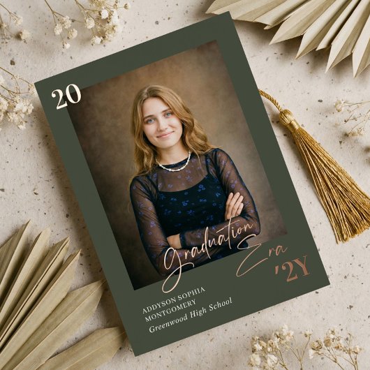 Graduation Era Minimal Graduate Photo Announcement 箔招待状