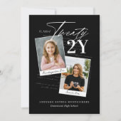 Graduation Era Modern Retro Then & Now Grad Photo 招待状 (正面)