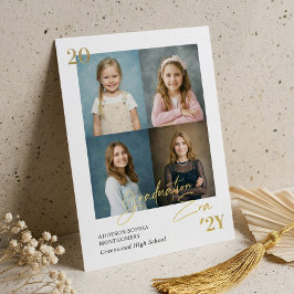 Graduation Era Simple Grad Photo Grid Announcement 箔招待状