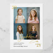 Graduation Era Simple Grad Photo Grid Announcement 箔招待状 (正面)