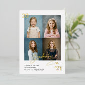 Graduation Era Simple Grad Photo Grid Announcement 箔招待状 (立ち正面)