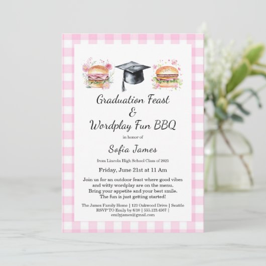 Graduation Feast Wordplay Fun BBQ Invitation 招待状 (スタンド正面)