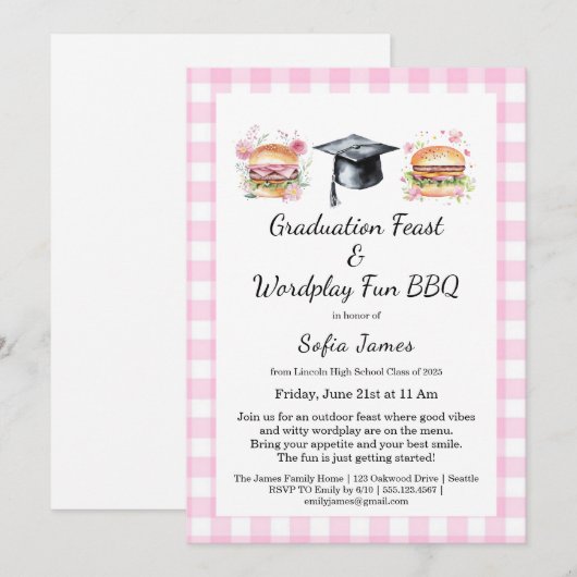 Graduation Feast Wordplay Fun BBQ Invitation 招待状 (正面/裏面)