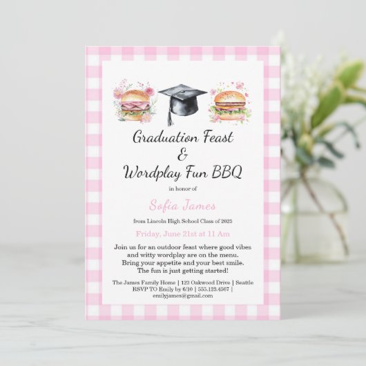Graduation Feast Wordplay Fun BBQ Invitation 招待状 (スタンド正面)
