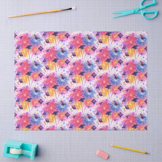 Graduation Fireworks Pattern with Tossed Caps 薄葉紙 (クラフト)