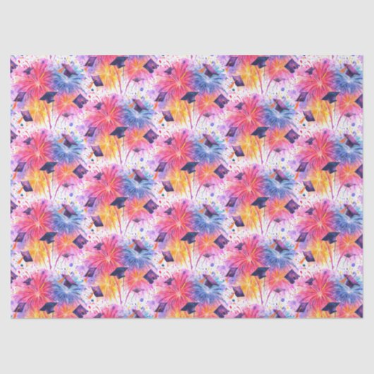 Graduation Fireworks Pattern with Tossed Caps 薄葉紙 (正面)