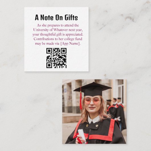 Graduation Gift QR Code with Photo on Front Enclos エンクロージャーカード (正面/裏面)