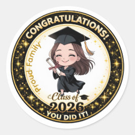 Graduation Girl Class of 2026 Sticker  ラウンドシール