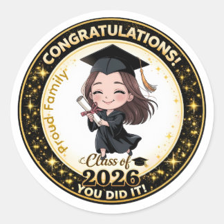 Graduation Girl Class of 2026 Sticker  ラウンドシール