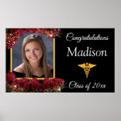 Graduation Gold Caduceus Red Roses Sparkle ポスター (正面)