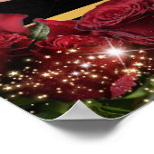 Graduation Gold Caduceus Red Roses Sparkle ポスター (角)