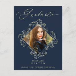 Graduation Gold Diamond Flourish Photo Invitation ポストカード