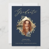Graduation Gold Diamond Wildflower Navy Photo 招待状 (正面)