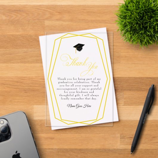 Graduation Gold lines and Grad cap Thank You card アクリル招待状 (インサイチュ (招待状))