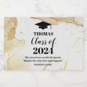 GRADUATION gold watercolor black text wine label スパークリングワインラベル (シングルラベル)