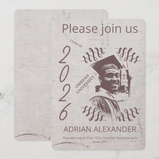 Graduation grayed backdrop custom photo 招待状 (正面/裏面)