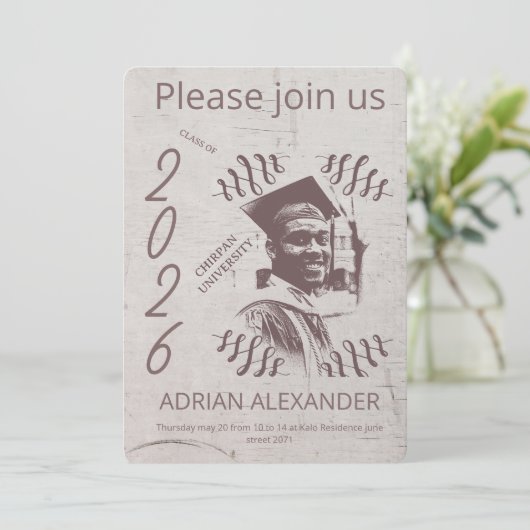 Graduation grayed backdrop custom photo 招待状 (スタンド正面)