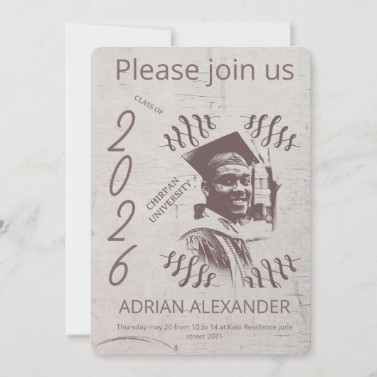 Graduation grayed backdrop custom photo 招待状 (正面)