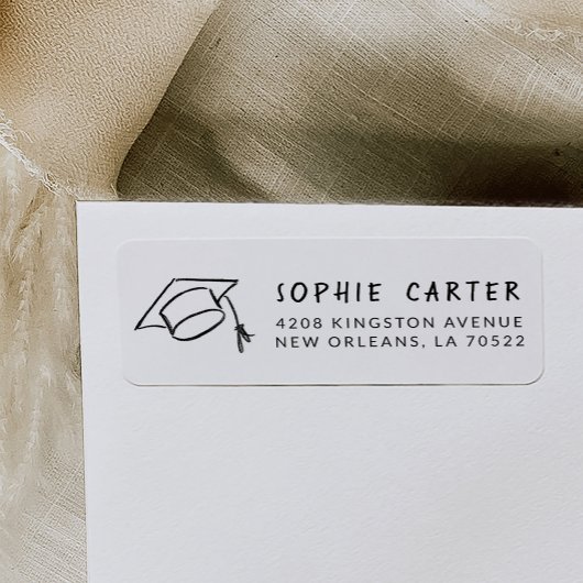 Graduation Hand-Drawn Mortarboard Return Address ラベル