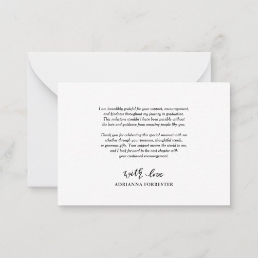 Graduation Hat Chic Modern Script Thank You Note ノートカード (裏面)