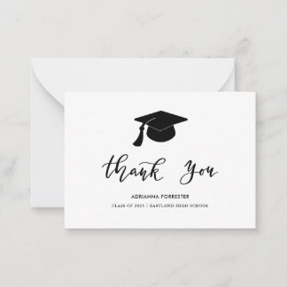 Graduation Hat Chic Modern Script Thank You Note ノートカード