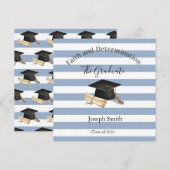 Graduation Invitation Blue Stripe  招待状 (正面/裏面)