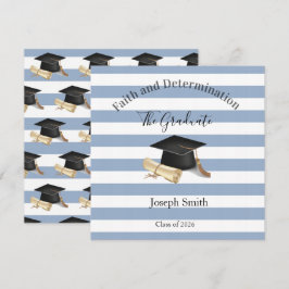 Graduation Invitation Blue Stripe  招待状