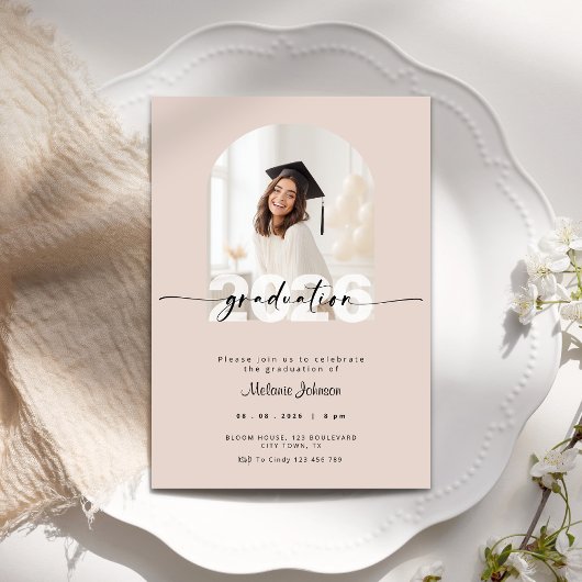 Graduation Invitation with Photo 2026 - Dusty Pink 招待状