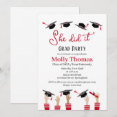 Graduation Invite Red Grad Party Invitation 招待状 (正面/裏面)