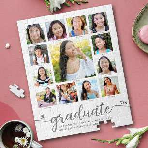 Graduation K–12 Modern Script Photo Collage White ジグソーパズル
