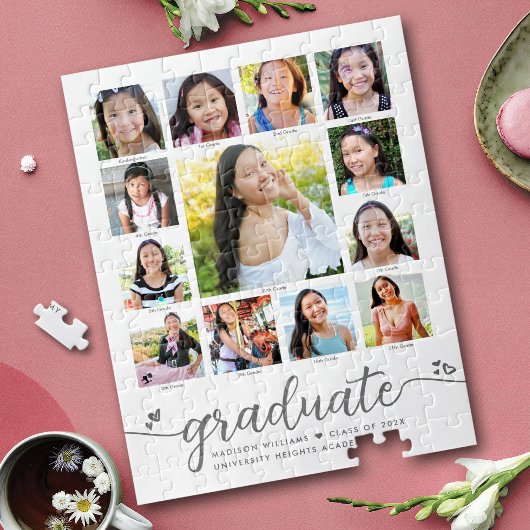 Graduation K–12 Modern Script Photo Collage White ジグソーパズル