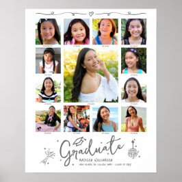 Graduation K–12 Photo Collage Gray Doodles White ポスター