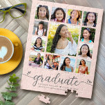 Graduation K–12 Script Photo Collage on Blush Pink ジグソーパズル<br><div class="desc">Be proud, rejoice and showcase this milestone of your favorite grad. Create this girly, stunning, simple, modern, personalized high school graduation K – 12 photo collage jigsaw puzzle for a keepsake you’ll always treasure. A fun, playful visual of soft gray script handwriting and cute, playful hearts, along with her name,...</div>