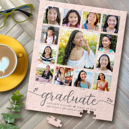 Graduation K–12 Script Photo Collage on Blush Pink ジグソーパズル