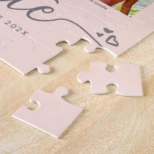 Graduation K–12 Script Photo Collage on Blush Pink ジグソーパズル (側面)