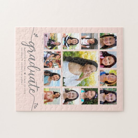 Graduation K–12 Script Photo Collage on Blush Pink ジグソーパズル (横)
