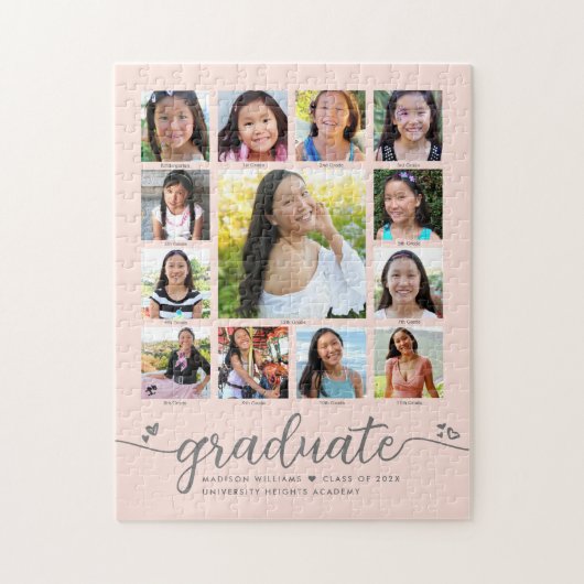 Graduation K–12 Script Photo Collage on Blush Pink ジグソーパズル (縦)