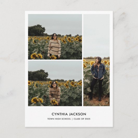 Graduation Minimal Photo Collage Thank You ポストカード (正面)