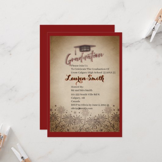 Graduation Modern Graduation Party Invitation 招待状 (正面/裏面インサイチュ)