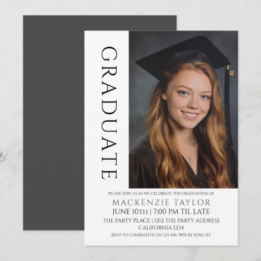 Graduation Modern Photo Template Personalized 招待状 (正面/裏面)