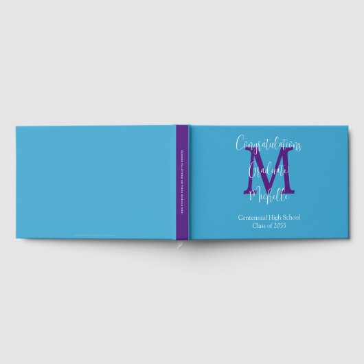 Graduation Monogram Sky Blue Purple White Sign-In ゲストブック (全面)